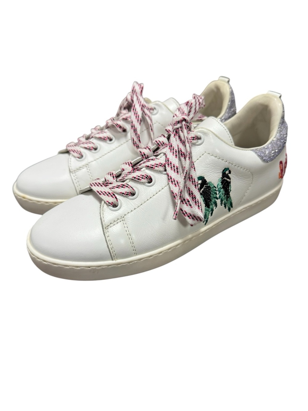 Maje Lowtop Glitter Heel Tab Embroidered Sneakers Womens Shoes White FR 36